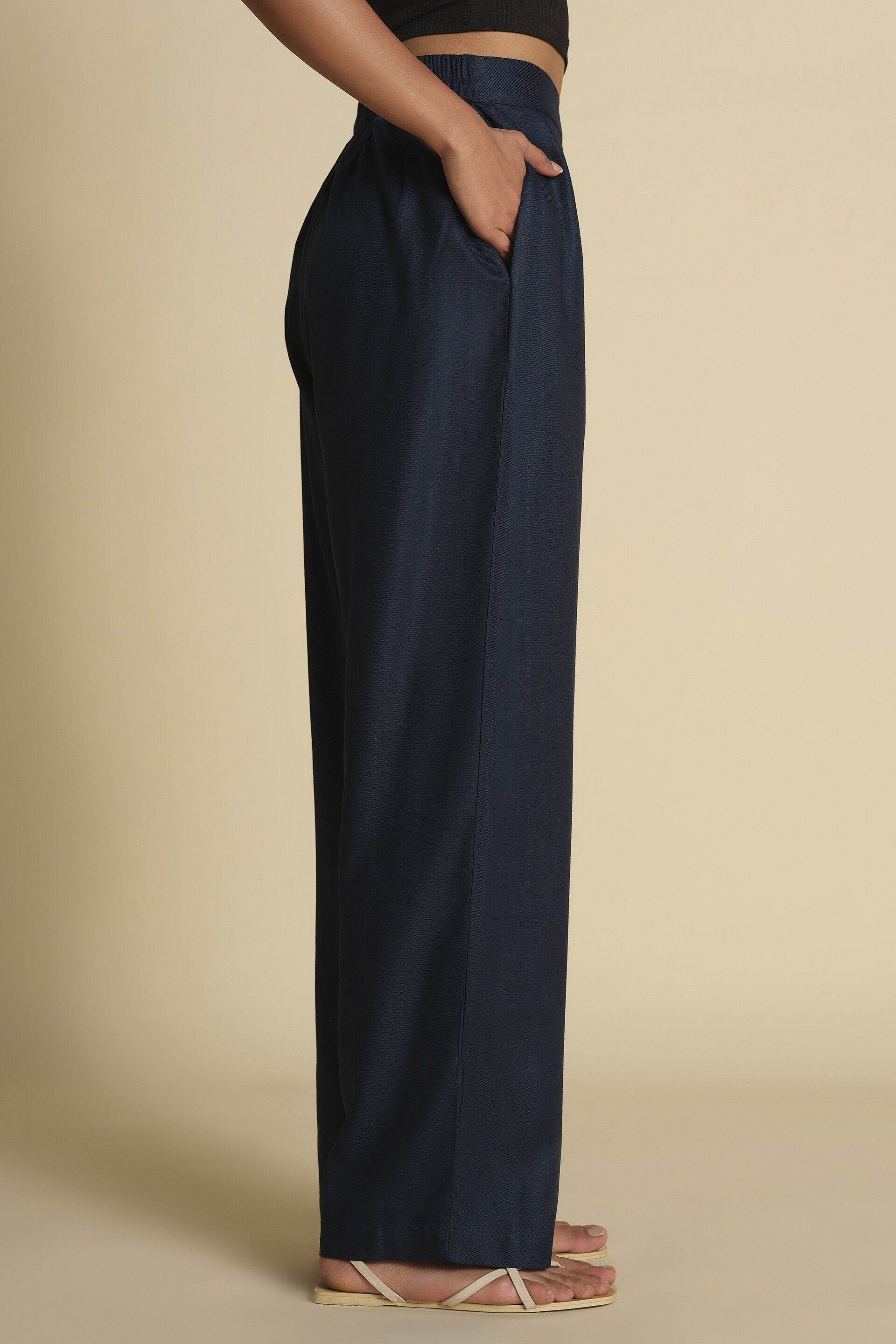 Versatile Straight Fit Navy Pants, Navy Blue, image 2